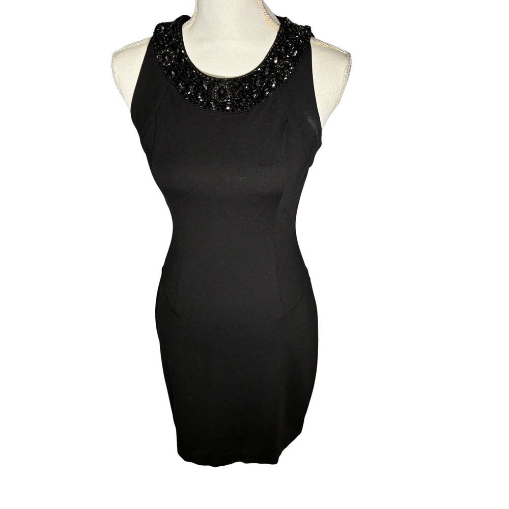 Banana Republic L'Wren Scott Dress Womens 2 Black Beaded Neck Sheath LBD